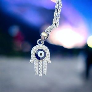 925 Sterling Silver CZ Hamsa “Hand of God” enamel protection from evil eye charm